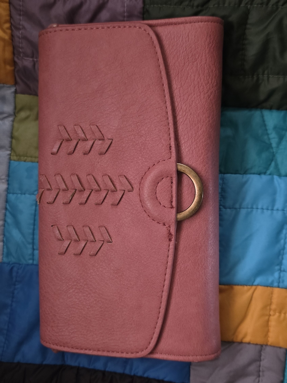 Universal Thread Rose Pink Faux Leather Clutch Wallet with Ring Accent